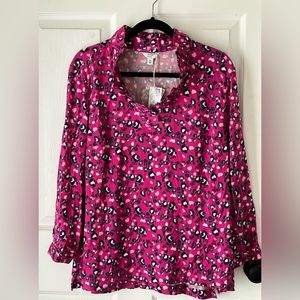 Crown & Ivy Pink Cheetah Ruffle Neck blouse